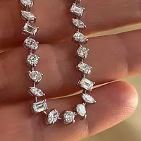 closeup diamond tennis necklace multi shape for rent