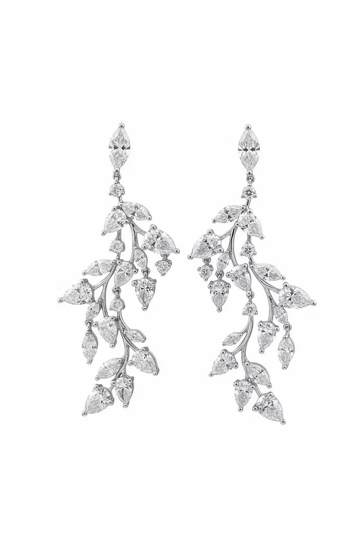 Rent diamond drop earrings with a leaf design