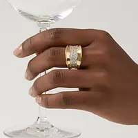 Rent concave diamond pave fashion ring for special occasion in yellow gold on hand