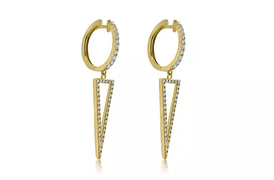 Geomentric diamond earrings for rent in yellow gold 