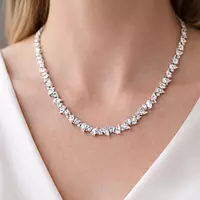 Pear and round cluster diamonds necklace