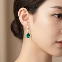Eco Emerald and Diamonds Drop Earrings