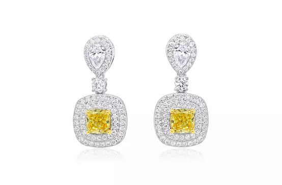 yellow diamonds drop earrings with pave white diamonds for rent for wedding