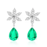 sunburst diamond and emerald drop earrings for rent for wedding or red carpet event