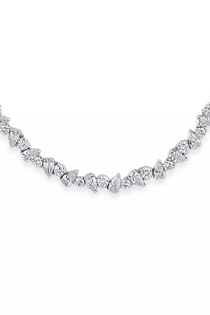 Rent diamond tennis necklace pear and round clusters in white gold