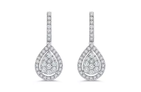 teardrop pear shaped diamond drop earrings for rent for bridal event or wedding day