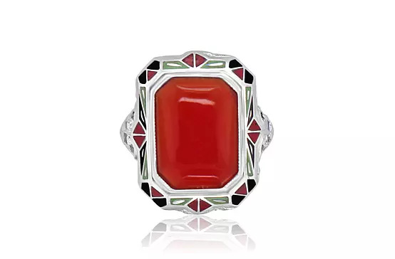 Red carnelian white gold ring for rent