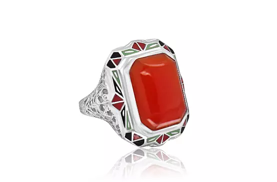 Red cocktail ring with enamel for rent