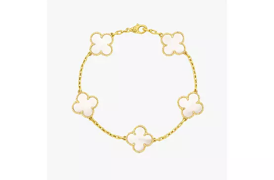white alhambra mother of pearl bracelet by van cleef for rent