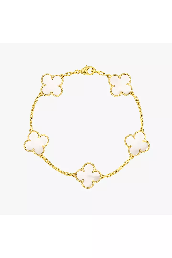 white alhambra mother of pearl bracelet by van cleef for rent