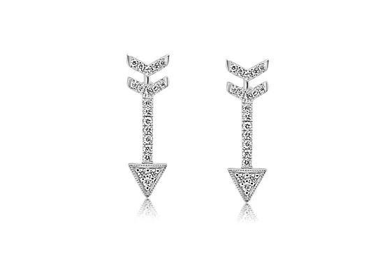 Diamond arrow earrings for rent in white gold