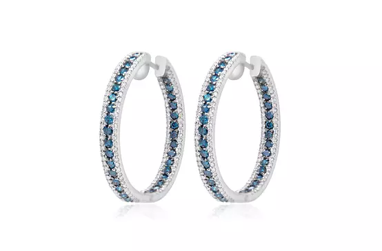 Blue and white diamond hoop earrings for rent for special occasion