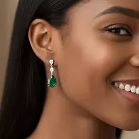 Eco Emerald and Diamonds Drop Earrings Rent