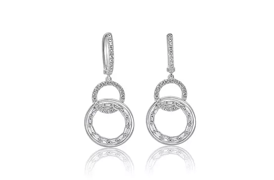 Double circle diamond drop earrings for rent