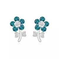 Rent Blue diamond flower earrings for wedding day or bridesmaids jewelry