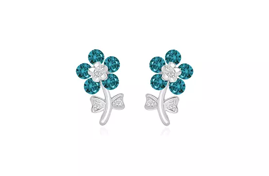 Rent Blue diamond flower earrings for wedding day or bridesmaids jewelry