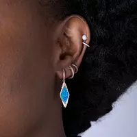 geometric opal and diamonds drop earrings for rent on a model