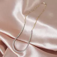 rent diamond tennis necklace with paperclip chain in yellow gold