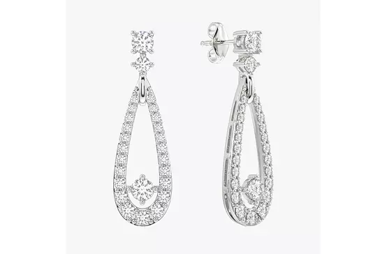 Rent Teardrop Shaped Pave Diamonds Drop Earrings