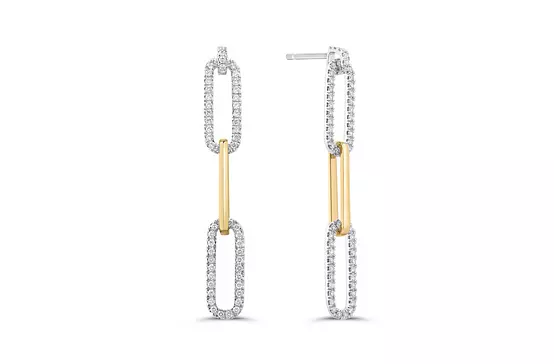 rent yellow and white gold diamond paperclip drop earrings 