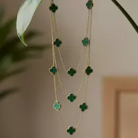 Rent Van Cleef Green Malachite Alhambra Necklace 