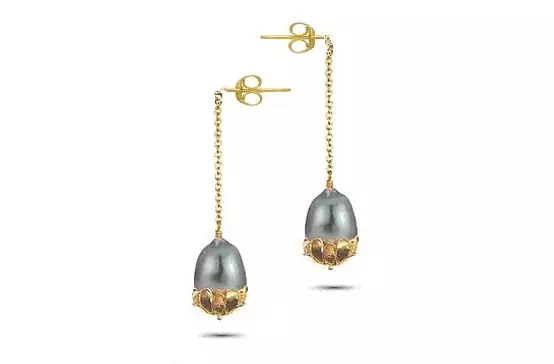 Tahitian Pearl Drop Earrings in 18K Gold Flower Caps