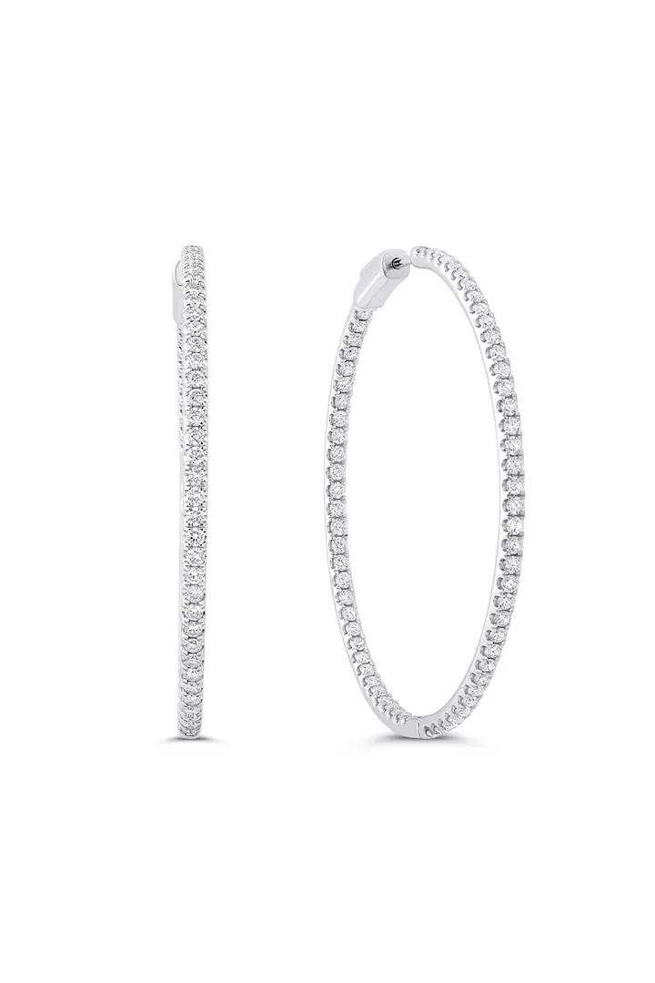 rent diamond large skinny hoop earrings in white gold