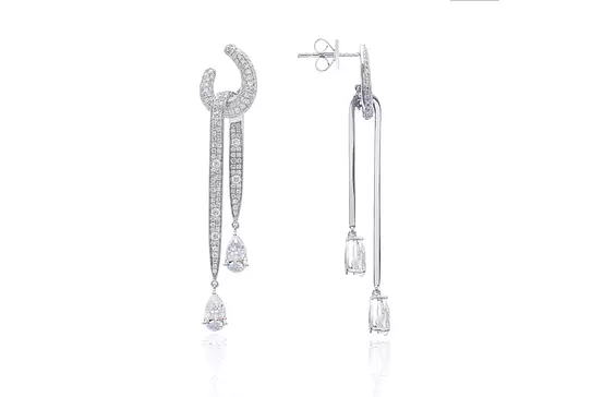 diamond drop earrings with tear drop design side view