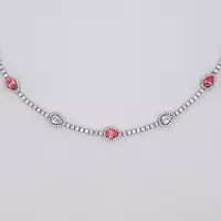 Red pink and white diamonds pear shaped tennis bracelet for rent