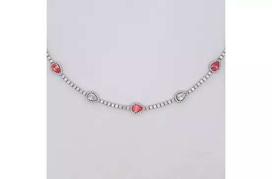 Red pink and white diamonds pear shaped tennis bracelet for rent