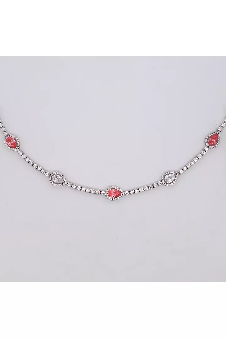 Red pink and white diamonds pear shaped tennis bracelet for rent