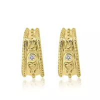 hoop shaped yellow gold designer diamond earrings for rent