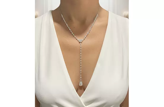 Rent diamond lariat necklace with an oval diamond drop