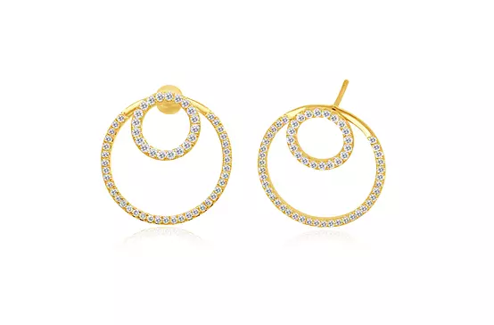 hoop circle earrings in yellow gold with diamonds for rent