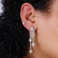 diamond rental drop earrings on model