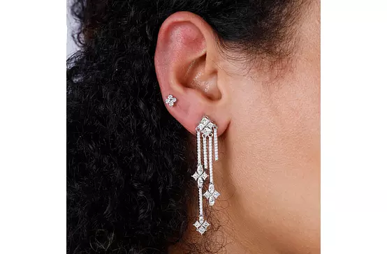 diamond rental drop earrings on model