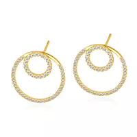 designer diamond double hoop earrings in yellow gold for rent