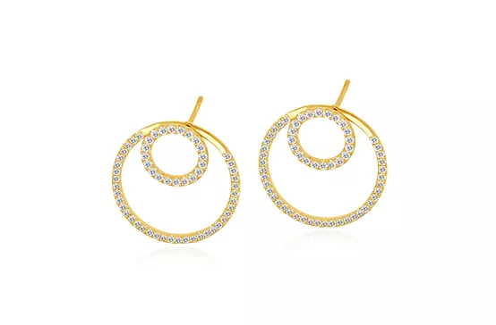 designer diamond double hoop earrings in yellow gold for rent