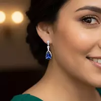 Rent Eco Sapphire and Diamonds Drop Earrings