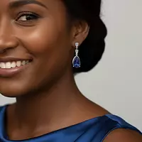 Eco Sapphire and Diamonds Drop Earrings for rent