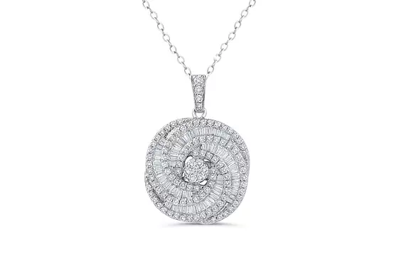 BIG ROUND swirl design diamond pendant for rent for wedding day