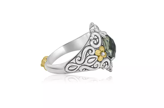 Green amethyst sterling silver and yellow gold ring for rent