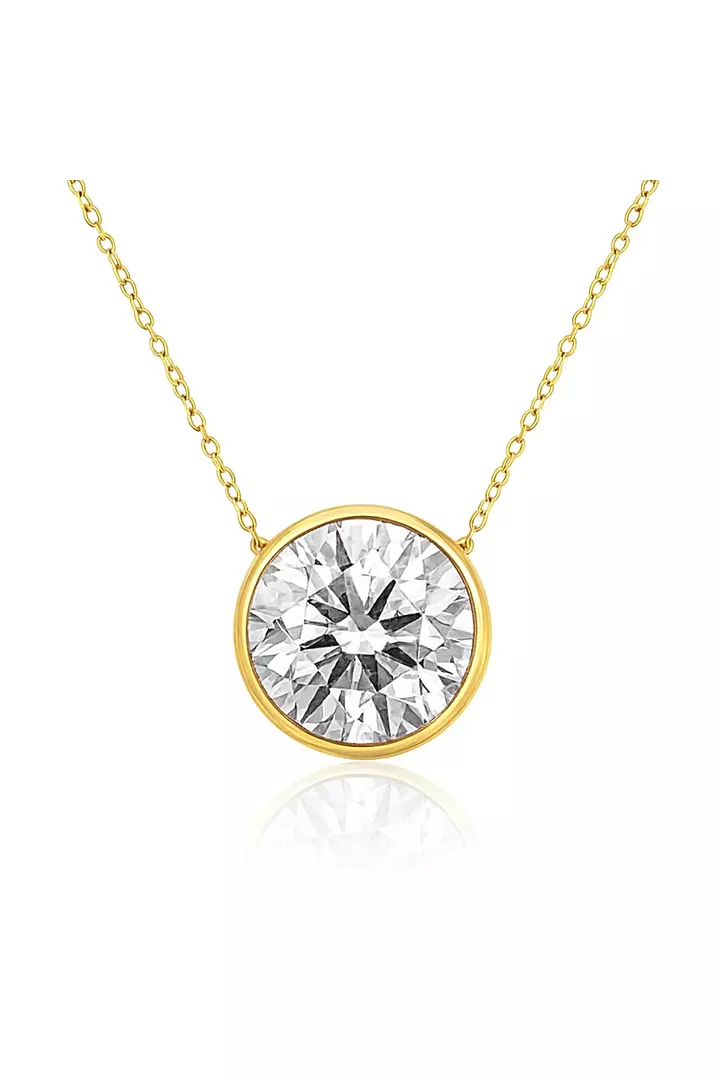 Yellow Gold Bezel Round Brilliant Eco Diamond Pendant