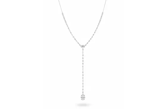 Diamond lariat necklace with an oval drop for rent