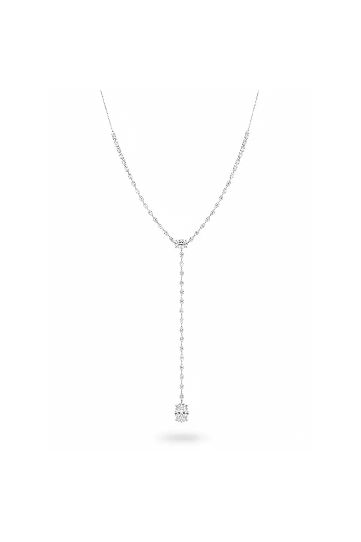 Diamond lariat necklace with an oval drop for rent