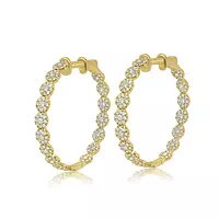 Rear View of The Yellow Gold Cluster Diamond Hoop Earrings 