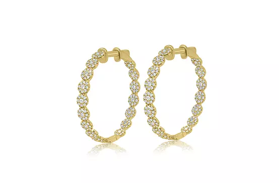 Rear View of The Yellow Gold Cluster Diamond Hoop Earrings 