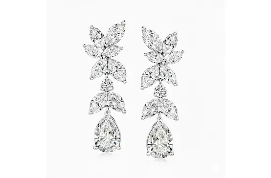 Rent Cascading Petals Marquise and Pear-Shaped Diamond Drop Earrings rent