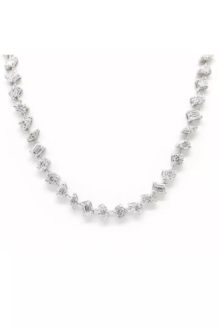Diamond tennis necklace with multi shape diamonds for rent