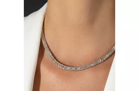 Emerald shaped diamond tennis necklace for rent